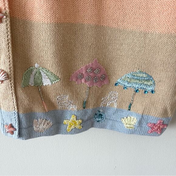 Story Knits Cardigan Sweater Striped Embroidered Details Beach Women size L - Picture 5 of 12